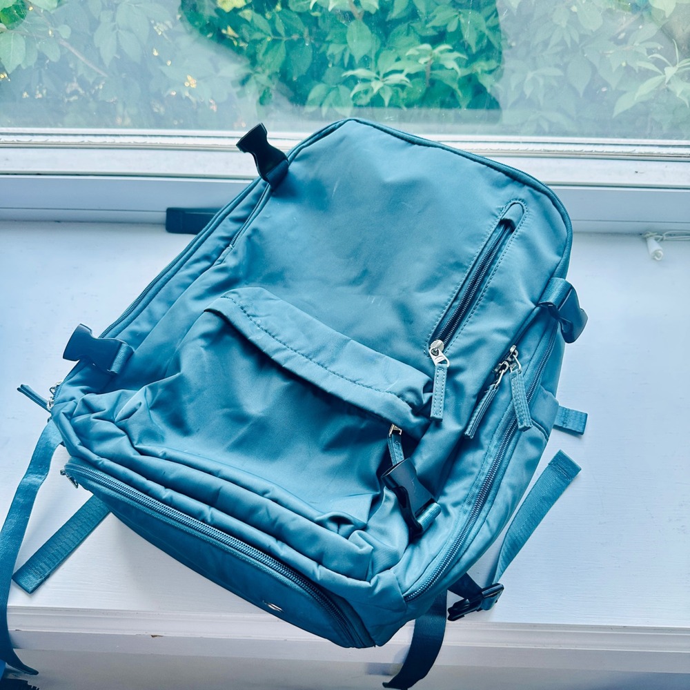 Teal Blue Travel Backpack with Shoe Compartment and USB Charging Port